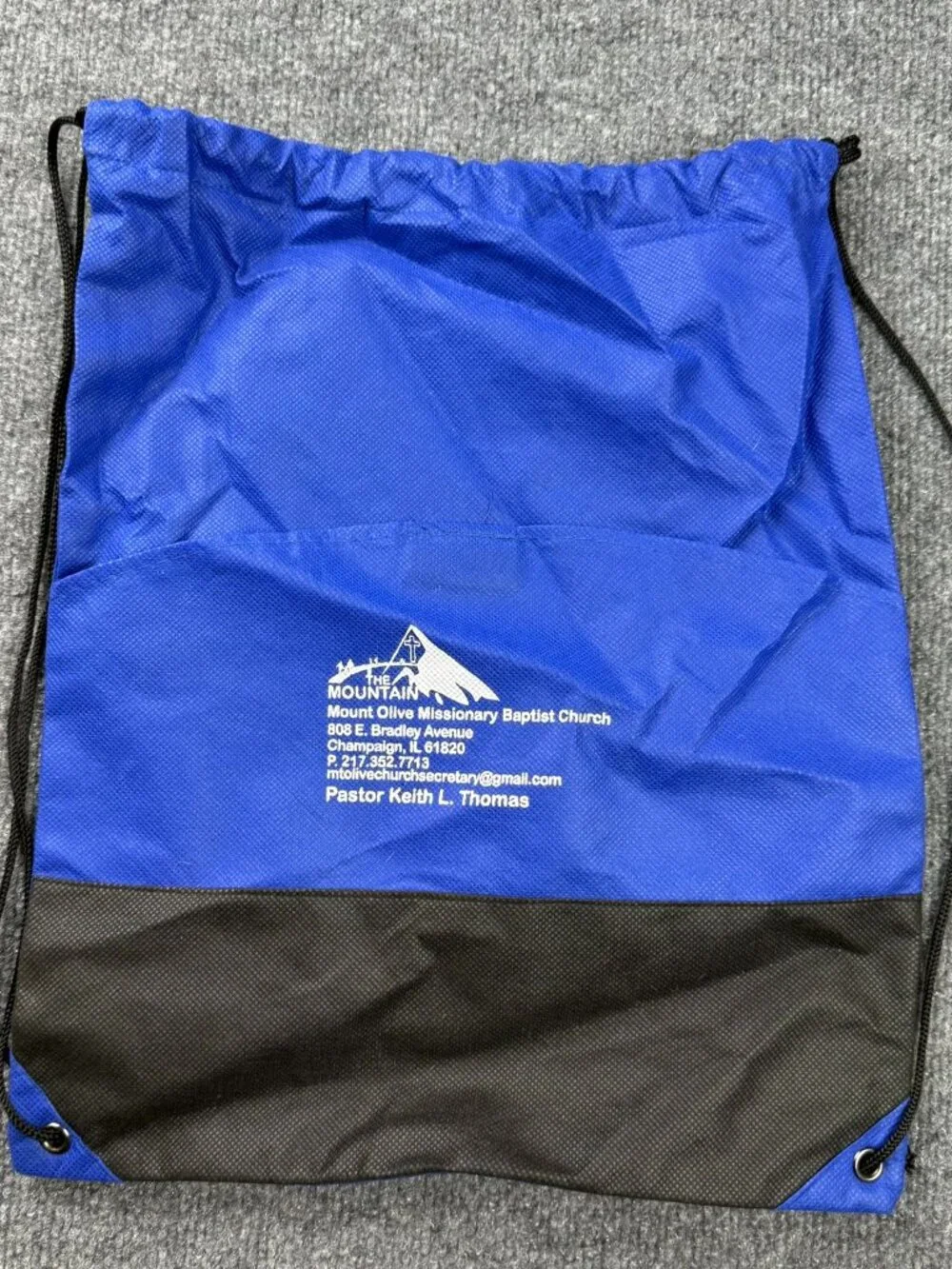 Mount Olive Missionary Baptist Church Drawstring Backpack BlueBlack The Mountain